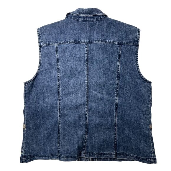 Alfred Dunner Womens Embroidered Denim Vest Size 12 Button Front Sleeveless - Picture 3 of 13